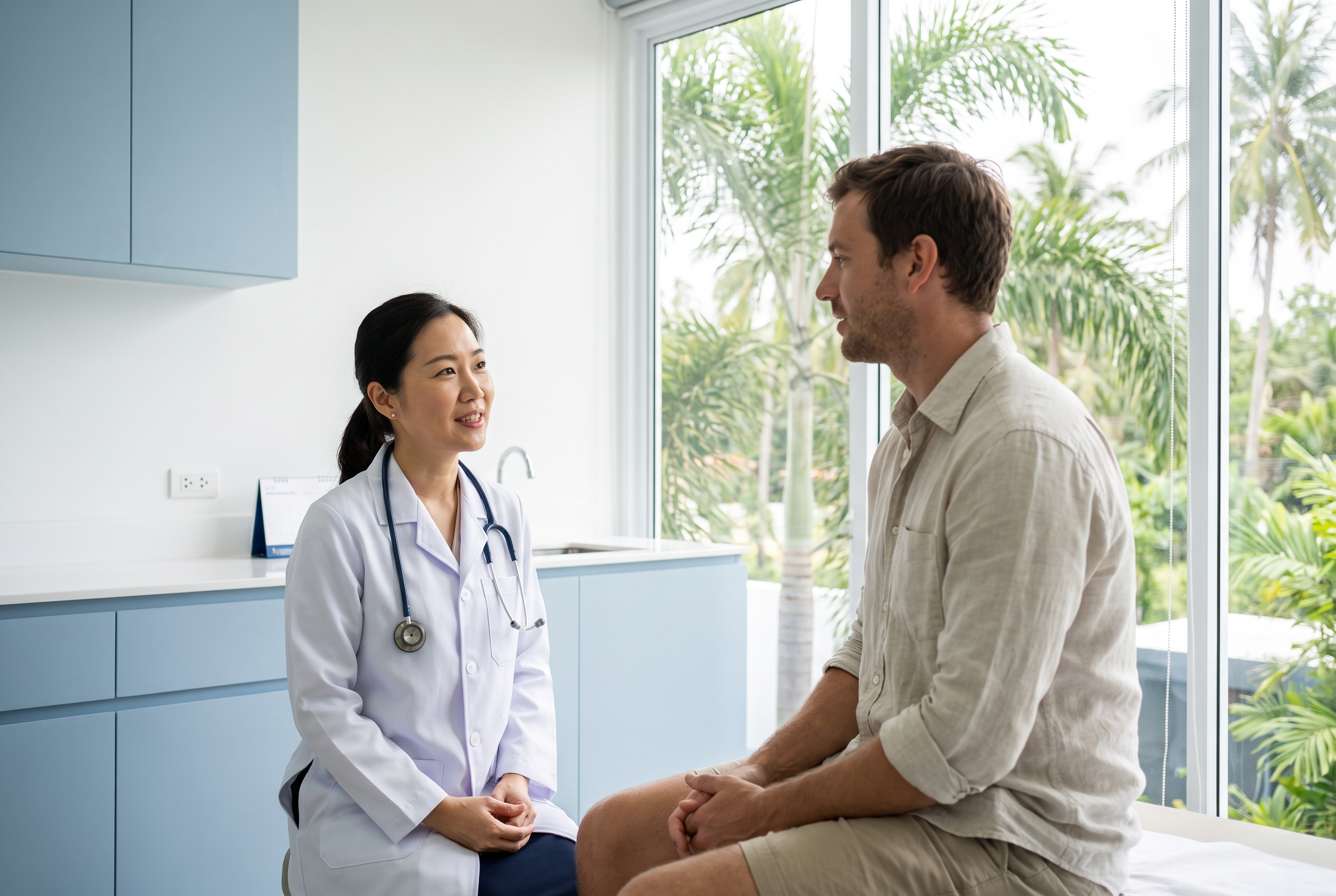 English-speaking doctor consulting a patient at Take Care Medical Clinic Bang Tao, Phuket