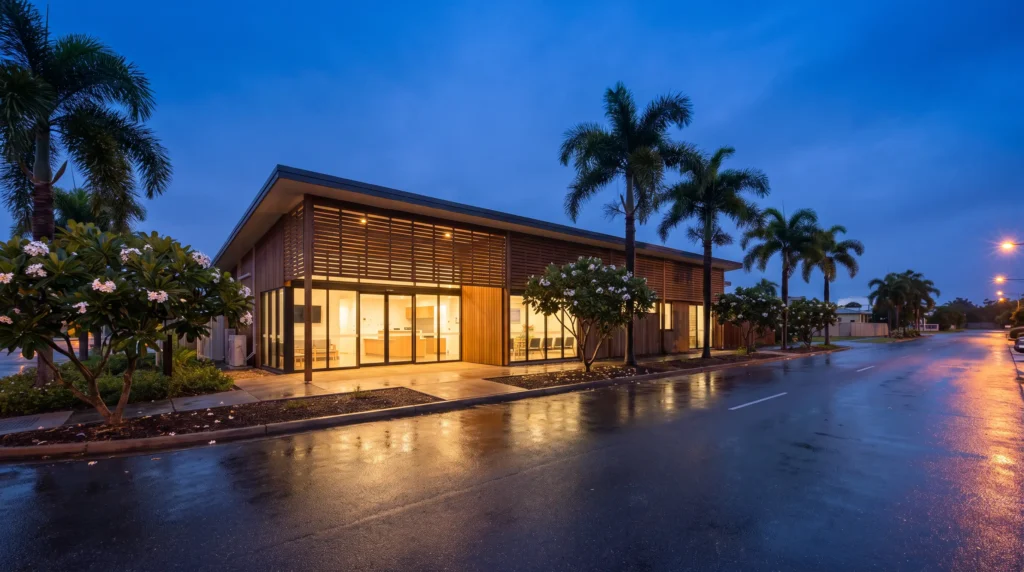 Take Care Medical Clinic Bang Tao lit at night, open 24 hours in Cherng Talay, Phuket